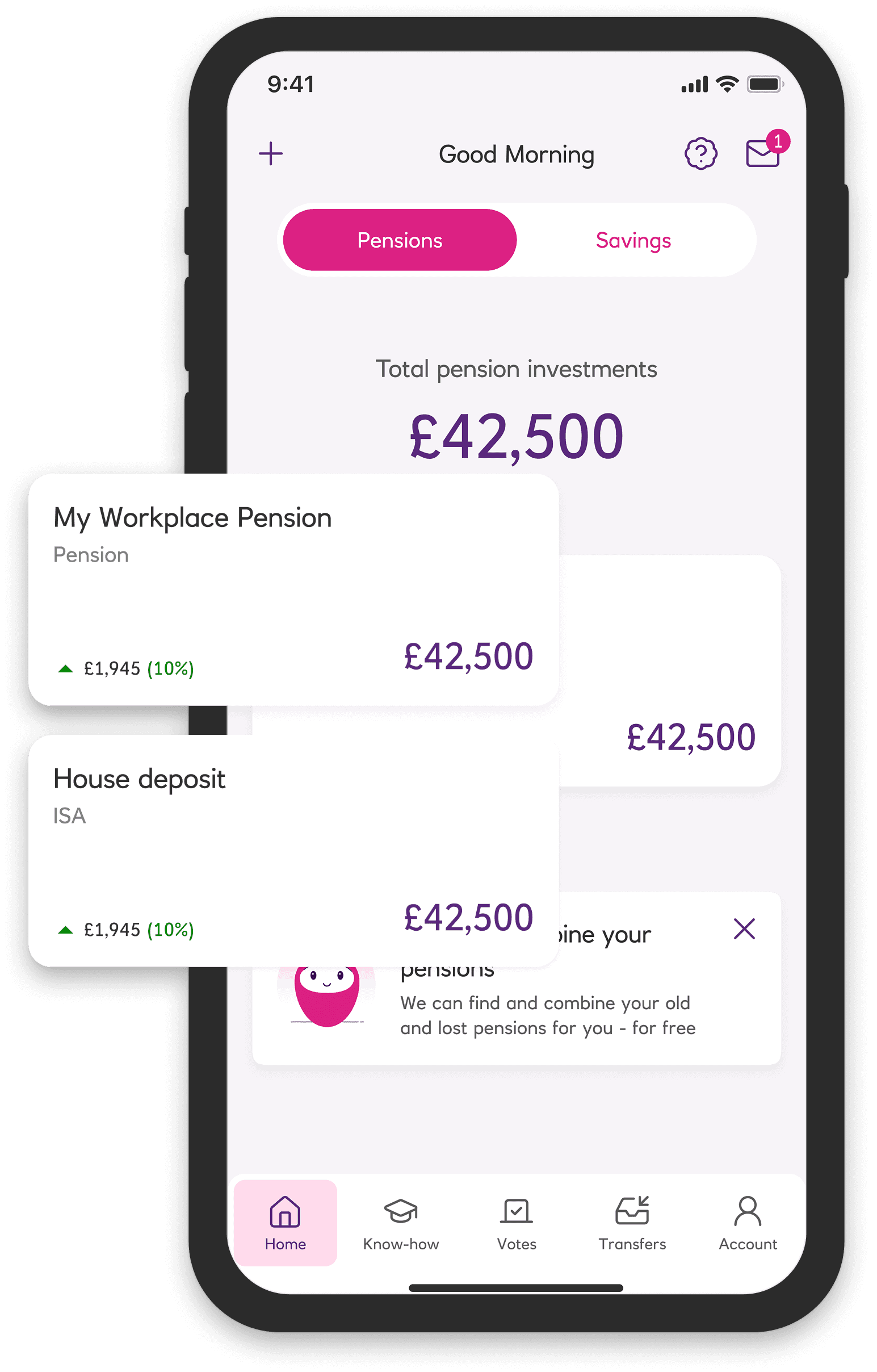 Investment Pots displayed on app