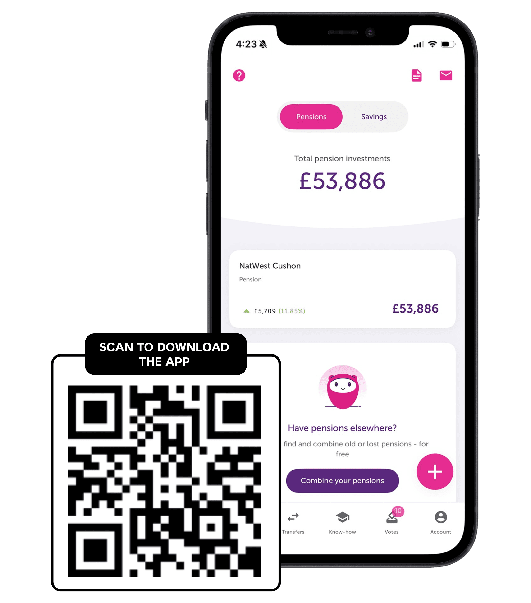 NatWest Cushon app with a QR code to download it. Figures shown are for illustrative purposes.